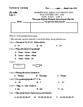 Đề kiểm tra khảo sát chất lượng đầu năm môn Toán Lớp 2 - Năm học 2013-2014 - Trường TH Phú Bình (Có đáp án)